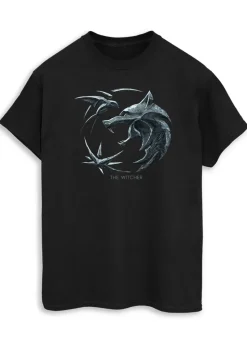 The Witcher Wolf Logo Adult Black Printed T-Shirt