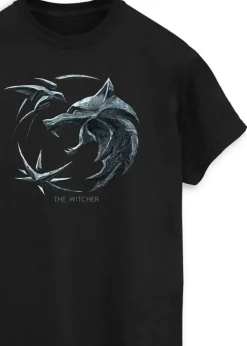 The Witcher Wolf Logo Adult Black Printed T-Shirt