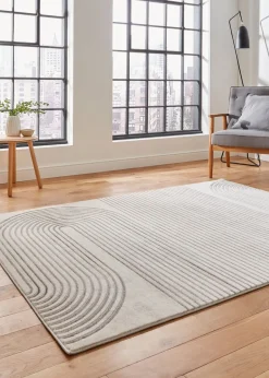 Think Rugs Apollo Grey/Ivory Modern Linear Rectangle Rug