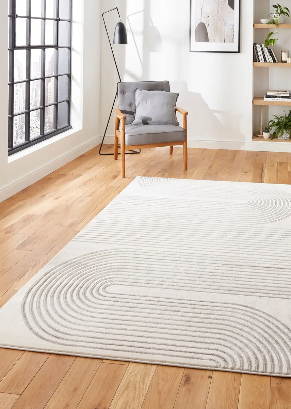 Think Rugs Apollo Grey/Ivory Modern Linear Rectangle Rug