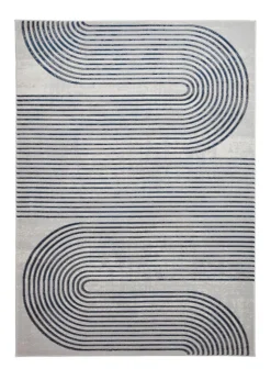 Think Rugs Apollo Grey/Navy Modern Linear Rectangle Rug