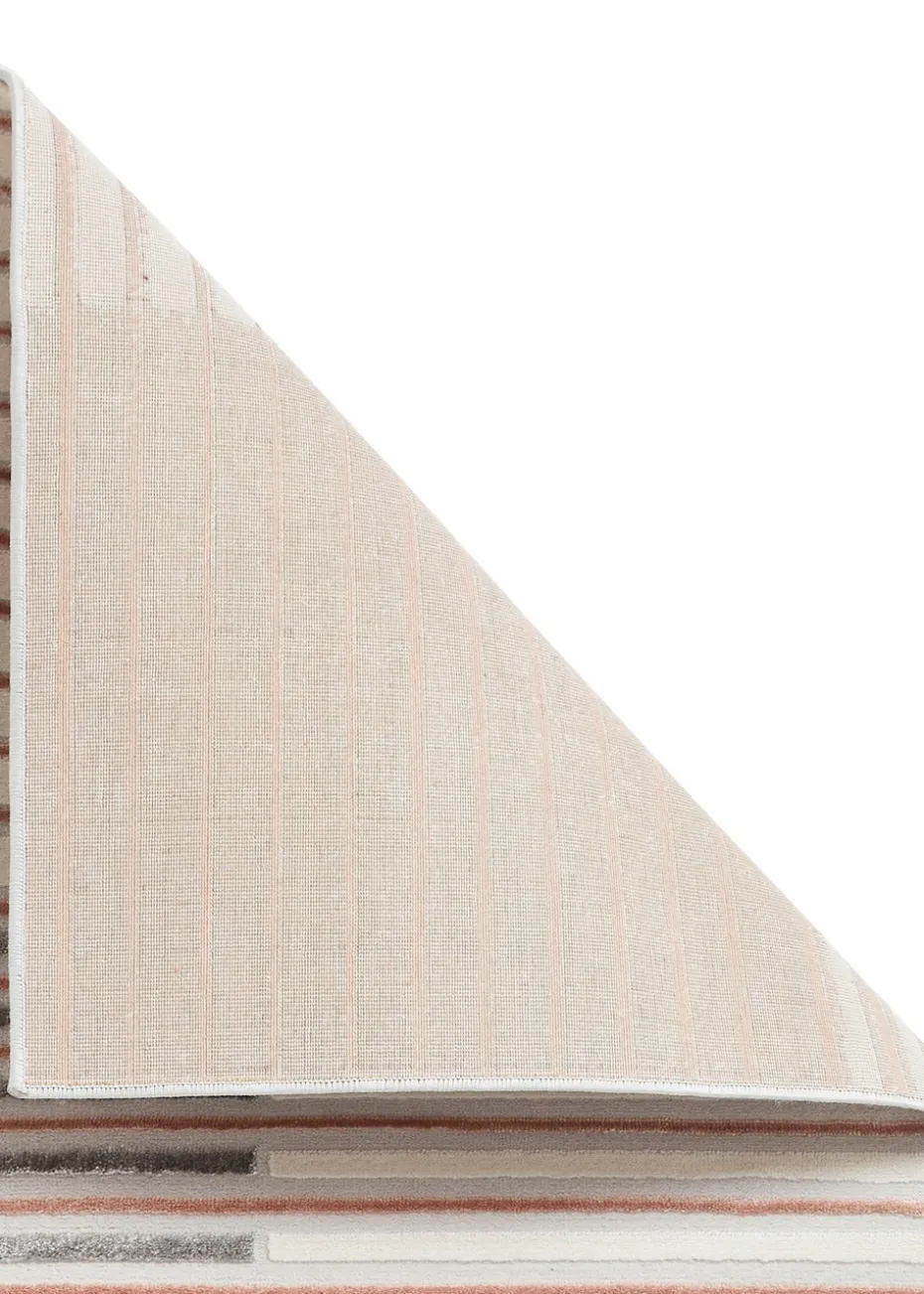 Think Rugs Apollo Grey/Pink Modern Linear Rug