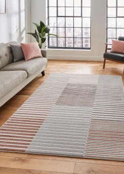 Think Rugs Apollo Grey/Pink Modern Linear Rug