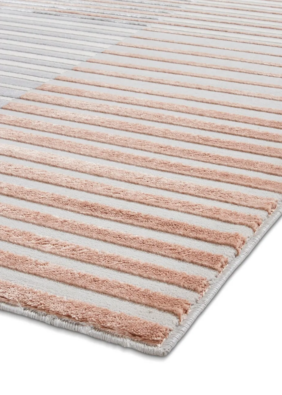 Think Rugs Apollo Grey/Pink Modern Linear Rug