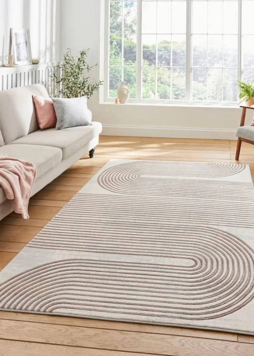 Think Rugs Apollo Grey/Rose Modern Linear Rectangle Rug