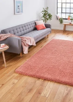 Think Rugs Sierra Peach Plain Shaggy Rectangle Rug