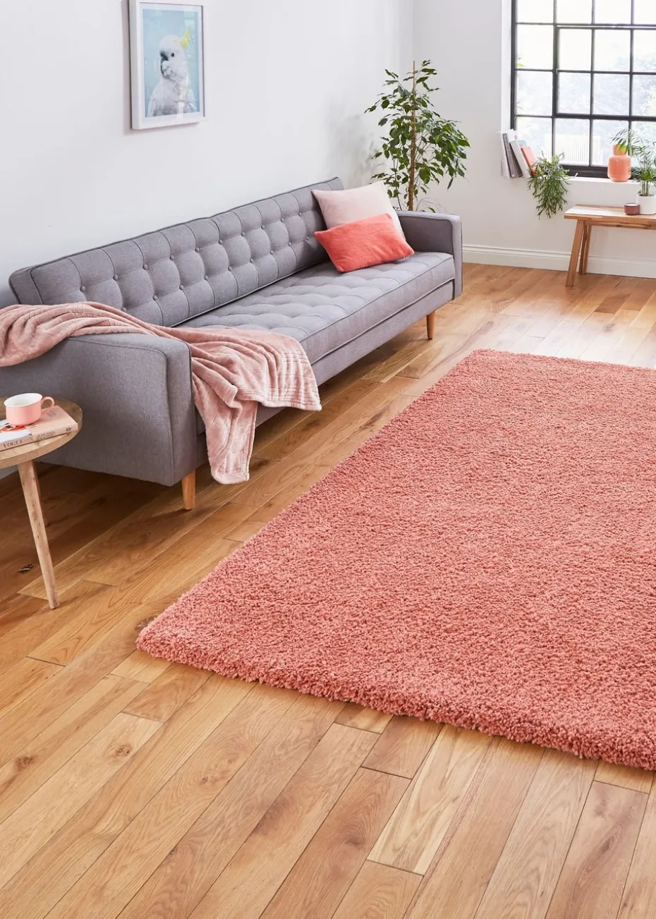 Think Rugs Sierra Peach Plain Shaggy Rectangle Rug