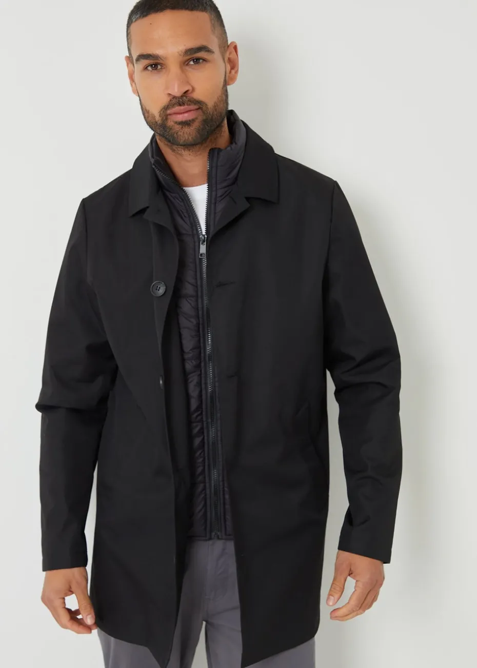 Threadbare Black Collared Mock Layer Mac Coat