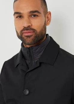 Threadbare Black Collared Mock Layer Mac Coat