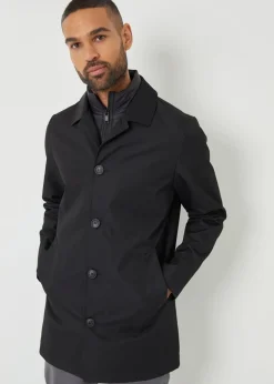Threadbare Black Collared Mock Layer Mac Coat