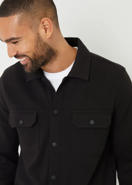 Threadbare Black Cotton Blend Popper Fastening Pique Shacket