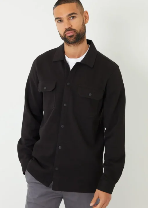 Threadbare Black Cotton Blend Popper Fastening Pique Shacket