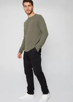 Threadbare Black Cotton Cargo Trousers With Stretch