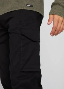 Threadbare Black Cotton Cargo Trousers With Stretch