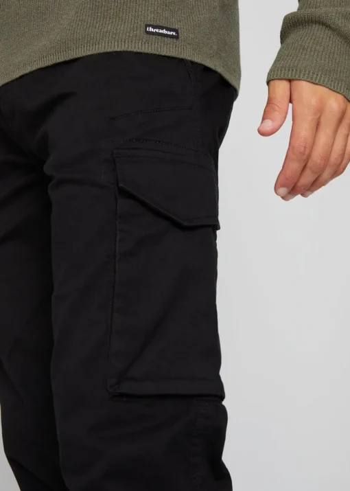 Threadbare Black Cotton Cargo Trousers With Stretch