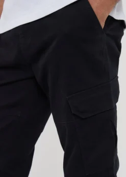 Threadbare Black Cotton Jogger Style Cargo Trousers With Stretch