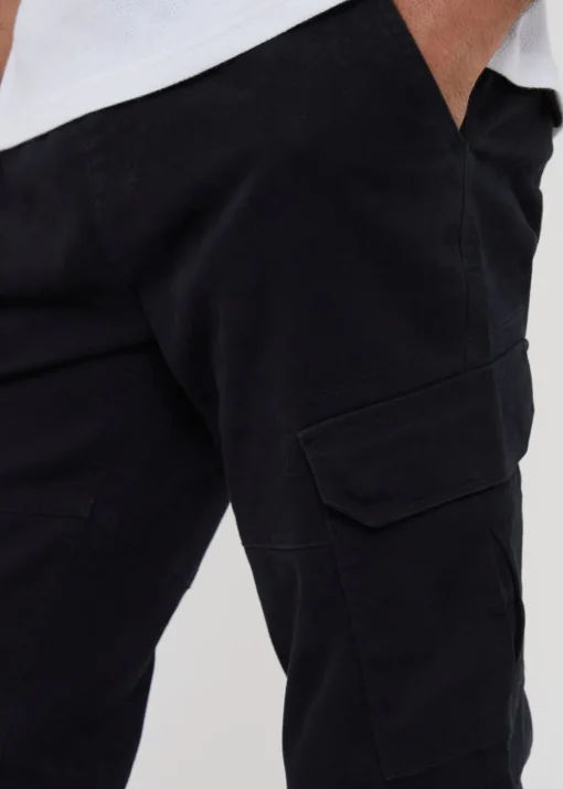 Threadbare Black Cotton Jogger Style Cargo Trousers With Stretch