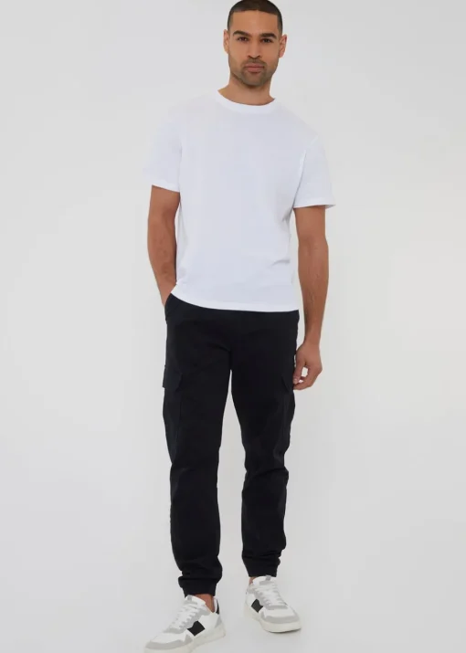 Threadbare Black Cotton Jogger Style Cargo Trousers With Stretch