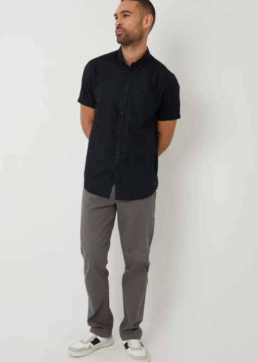 Threadbare Black Cotton Linen Blend Short Sleeve Shirt