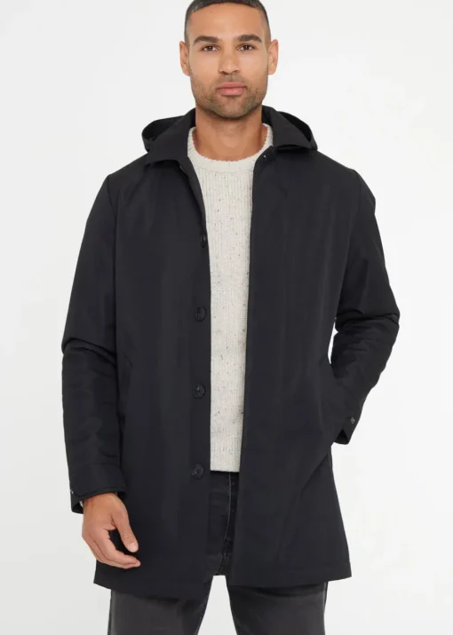 Threadbare Black Croy Showerproof 2-in-1 Mac Coat with Concealed Hood