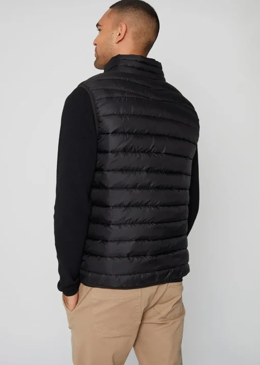 Threadbare Black Federal Matte Finish Padded Funnel Neck Gilet