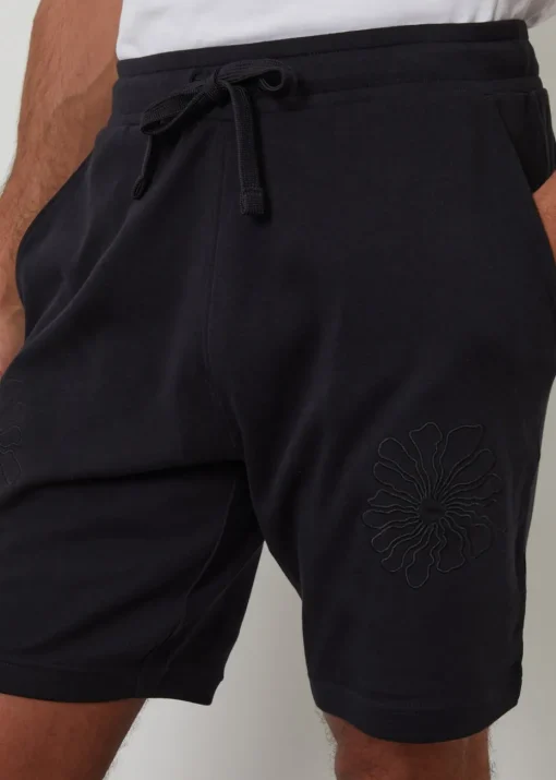 Threadbare Black Floral Embroidered Cotton Sweat Shorts