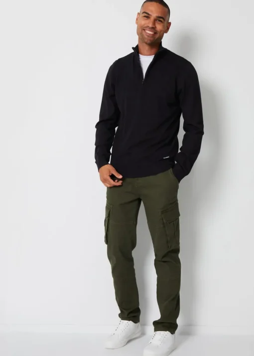 Threadbare Black Funnel Neck Quarter Zip Knitted Jumper