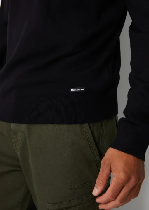 Threadbare Black Funnel Neck Quarter Zip Knitted Jumper