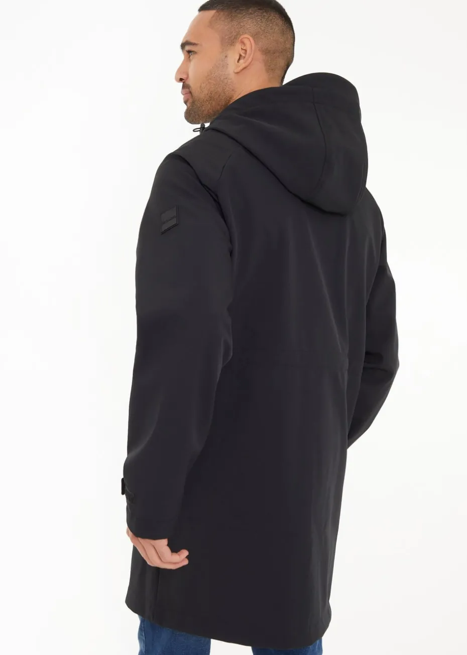 Threadbare Black Hooded Tie Waist Coat With Stretch