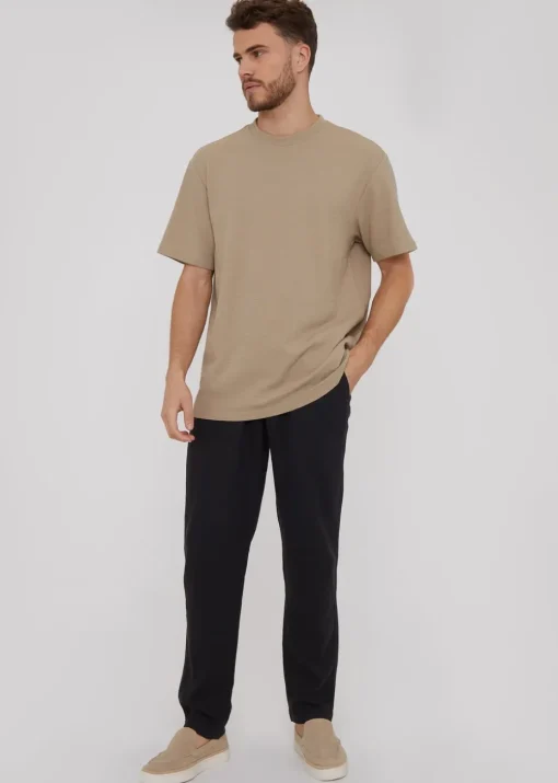 Threadbare Black Linen Blend Drawcord Trousers