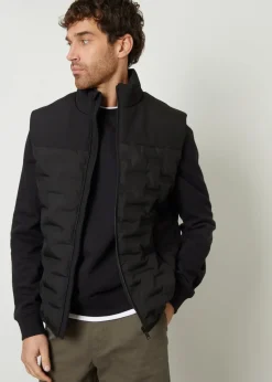 Threadbare Black Quilted Panel Funnel Neck Gilet