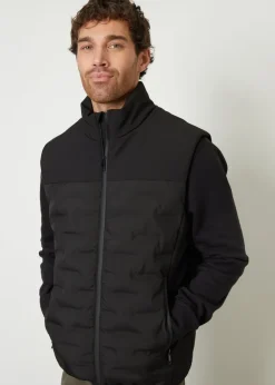 Threadbare Black Quilted Panel Funnel Neck Gilet