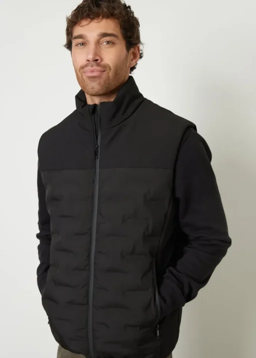Threadbare Black Quilted Panel Funnel Neck Gilet