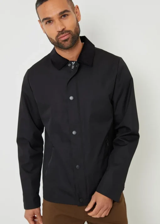 Threadbare Black Showerproof Corduroy Collar Jacket