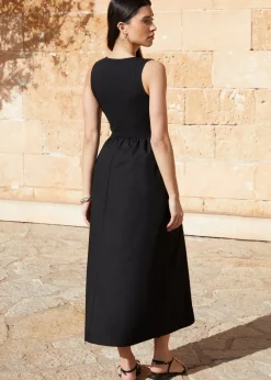 Threadbare Black Sleeveless Rib Jersey 2 In 1 Maxi Dress With Poplin Skirt