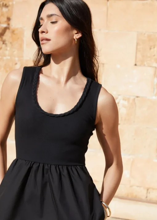Threadbare Black Sleeveless Rib Jersey 2 In 1 Maxi Dress With Poplin Skirt