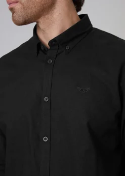 Threadbare Black Slim Fit Linen Blend Long Sleeve Shirt