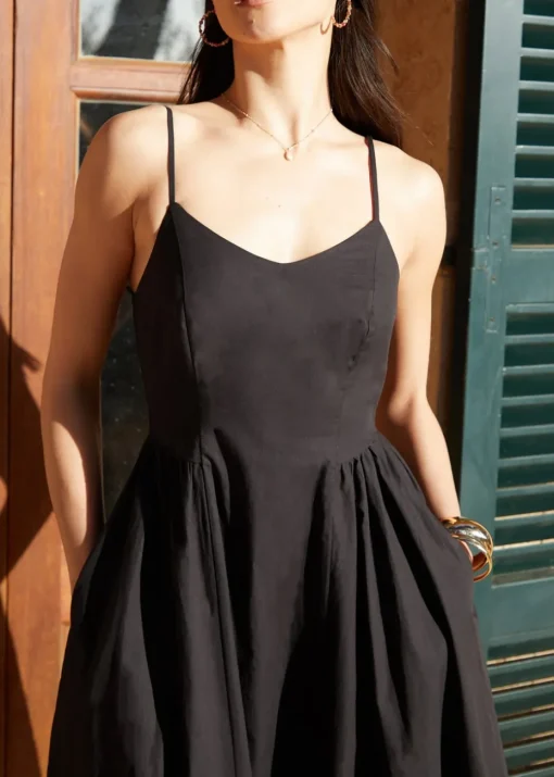 Threadbare Black V Neck Fit & Flare Midi Dress