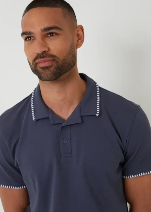 Threadbare Blue Cotton Contrast Revere Collar Polo Shirt
