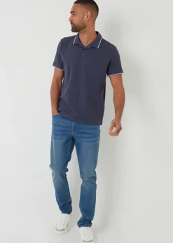 Threadbare Blue Cotton Contrast Revere Collar Polo Shirt