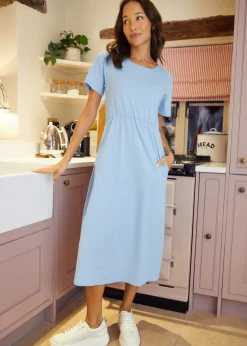 Threadbare Blue Cotton Jersey Smock Style Midi Dress With Pockets