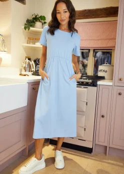 Threadbare Blue Cotton Jersey Smock Style Midi Dress With Pockets