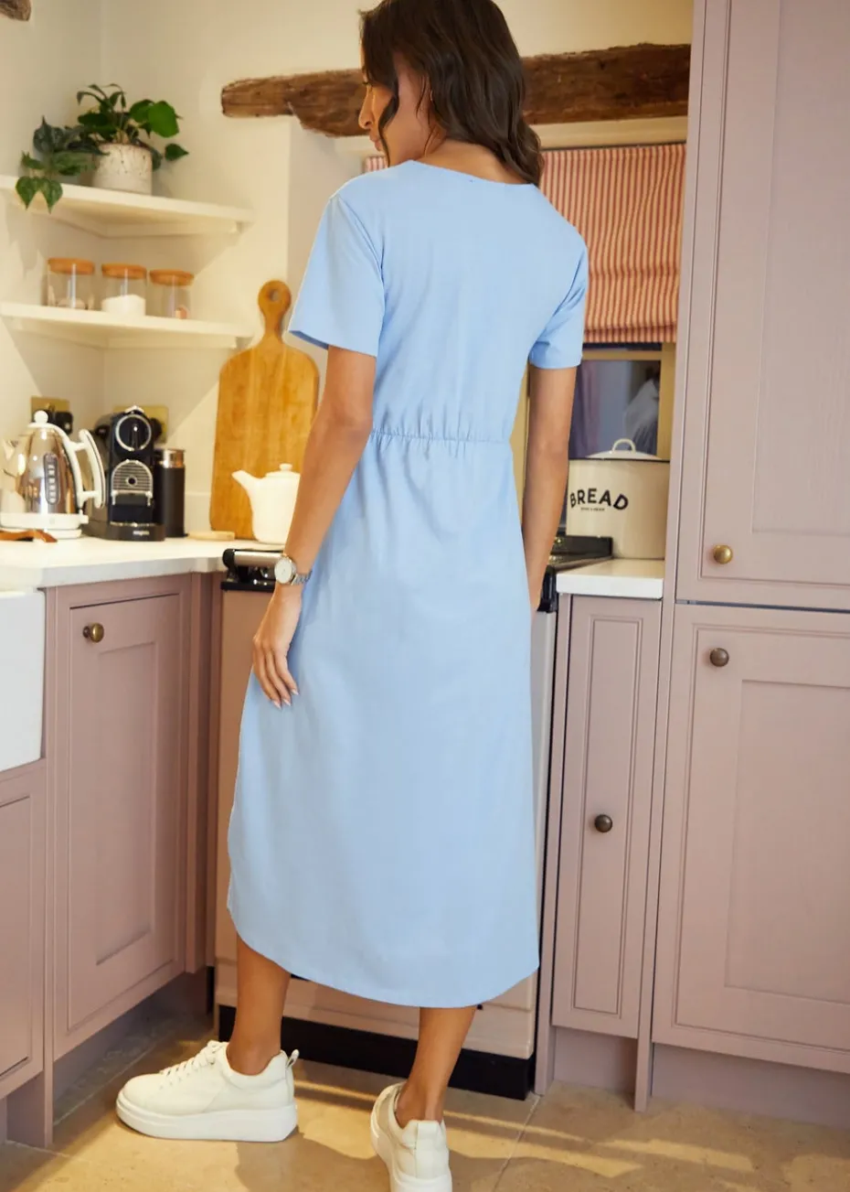 Threadbare Blue Cotton Jersey Smock Style Midi Dress With Pockets