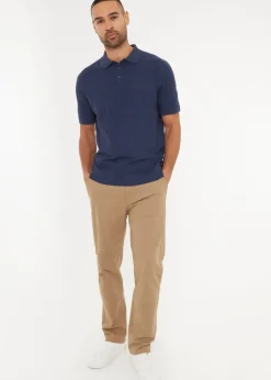 Threadbare Blue Cotton Mix Short Sleeve Textured Knitted Polo Shirt