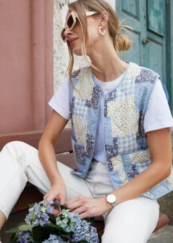 Threadbare Blue Floral Patchwork Reversible Quilted Gilet