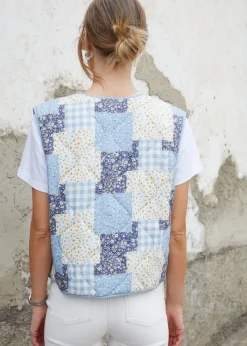 Threadbare Blue Floral Patchwork Reversible Quilted Gilet