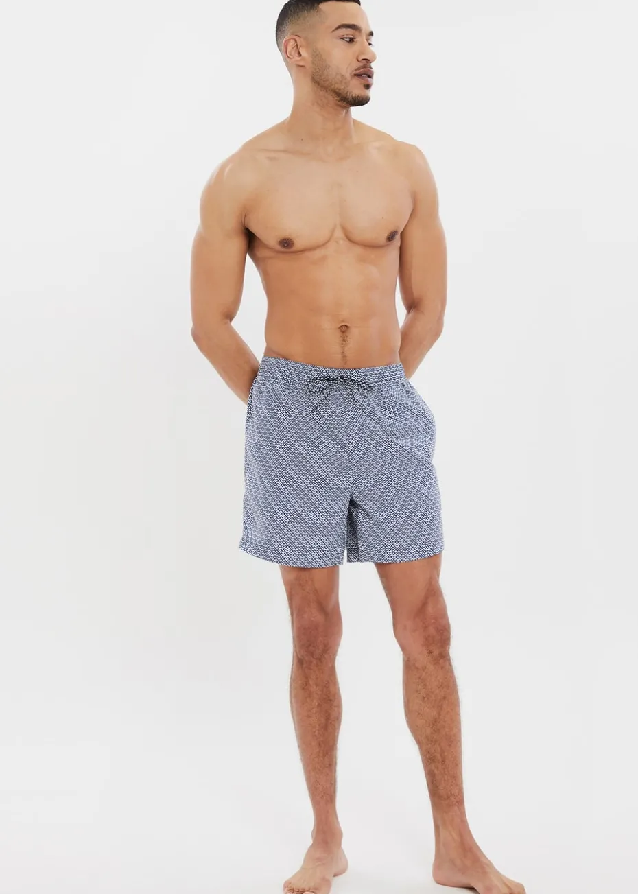 Threadbare Blue Geo Print Swim Shorts