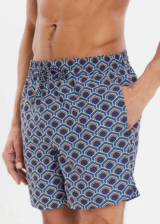 Threadbare Blue Kilngate Geometric Print Swim Shorts