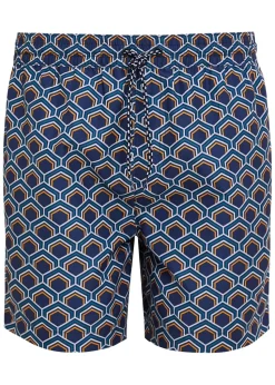 Threadbare Blue Kilngate Geometric Print Swim Shorts