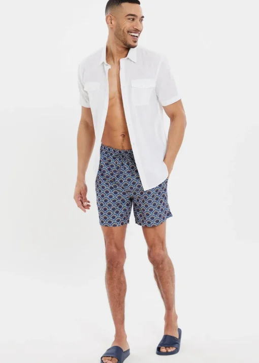 Threadbare Blue Kilngate Geometric Print Swim Shorts